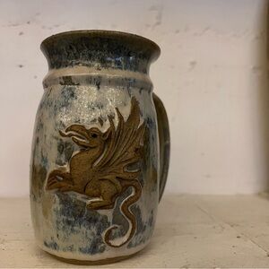 Vintage ELFSTONE Pottery tall Coffee Mug Studio Dragon Stonewear Cup marked